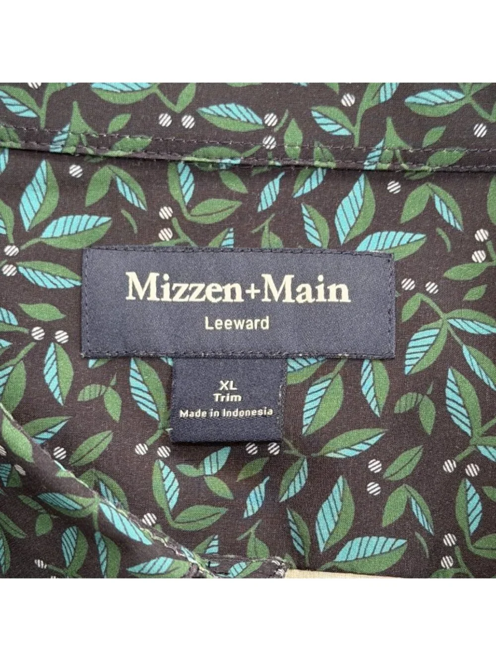 Mizzen+Main Mens XL Shirt Leeward Trim Fit Short Sleeve Button-Up Navy Foliage - Picture 3 of 6